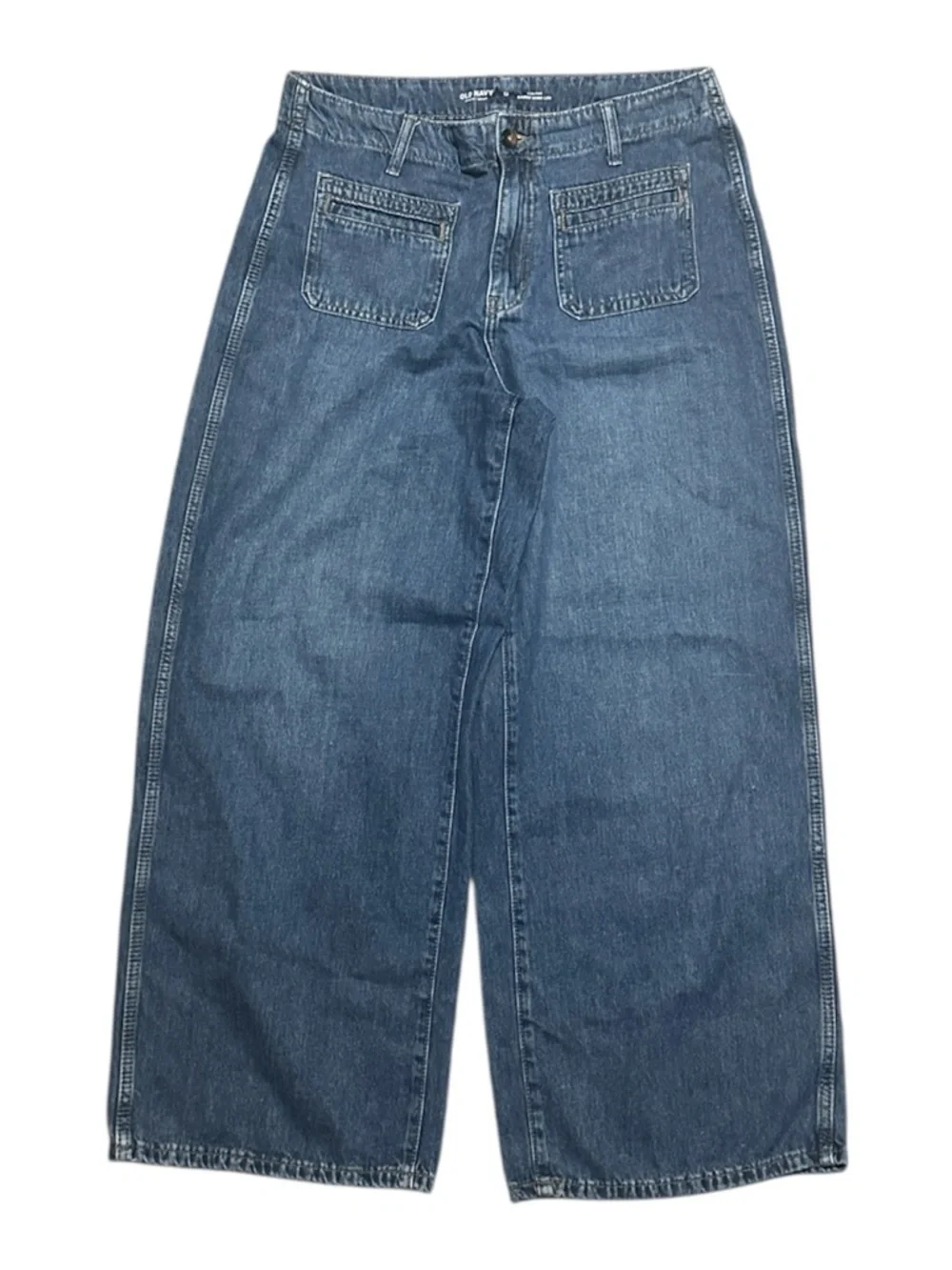 Old Navy High-Rise Baggy Wide Leg Jeans in Medium Blue. - Picture 1 of 11